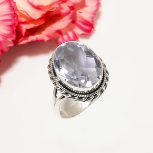 925 Sterling Silver Ring, White Topaz Topaz Ring, Gemstone Ring, Adjustable Ring, Handmade Ring Oxidize Ring, Birthday Gift For Sister.