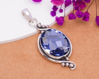 Purple Iolite Sterling Silver Pendant - Handmade Gemstone Jewelry
