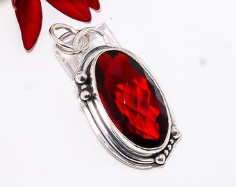 Red Garnet Sterling Silver Pendant: Handmade Elegant Gemstone Jewelry