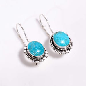 Turquoise Earring, 925 Sterling Silver Earring, Gemstone Earring, Drop Dangle Earring, Handmade Earring, Birthday Jewelry Gift For Mother.
