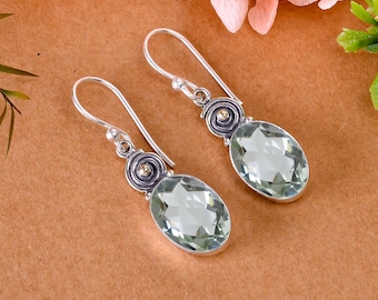 Handmade Green Amethyst Sterling Silver Dangle Earrings