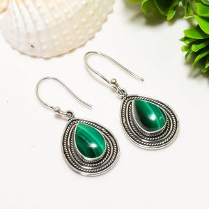 Natural Malachite Earring, 925 Sterling Silver Earring, Handmade Earring, Gemstone Earring, Oxidize Earring, Engengment Gift For All Friends