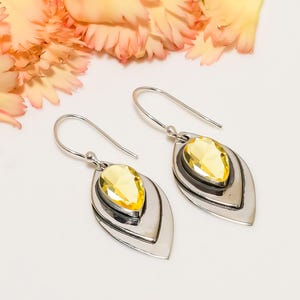 925 Sterling Silver Earring, Lemon Quartz Earring, Gemstone Earring, Handmade Earring, Elegant Earring, Birthday Jewelry Gift For Friends.
