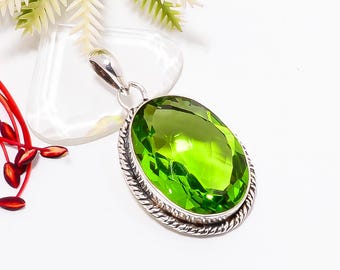 Handmade Sterling Silver Peridot Pendant: Elegant Green Gemstone Jewelry
