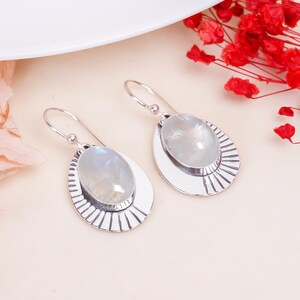 925 Sterling Silver Earring, Rainbow Moonstone Earring, Natural Gemstone Earring, Drop Dangle Earring, Handmade Earring, Wedding Gift.