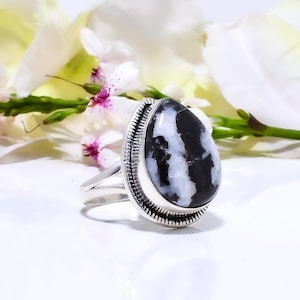 White Buffalo Turquoise Ring, Natural Gemstone Ring, 925 Sterling Silver Ring, Adjustable Ring, Handmade Ring, Oxidize Ring, Birthday Gift,
