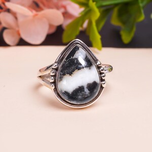 White Buffalo Turquoise Gemstone 925 Sterling Silver Ring Adjustable Ring Gemstone Ring, Pear Ring, Valuable Beautiful, Valentine&#39;s Day Gift