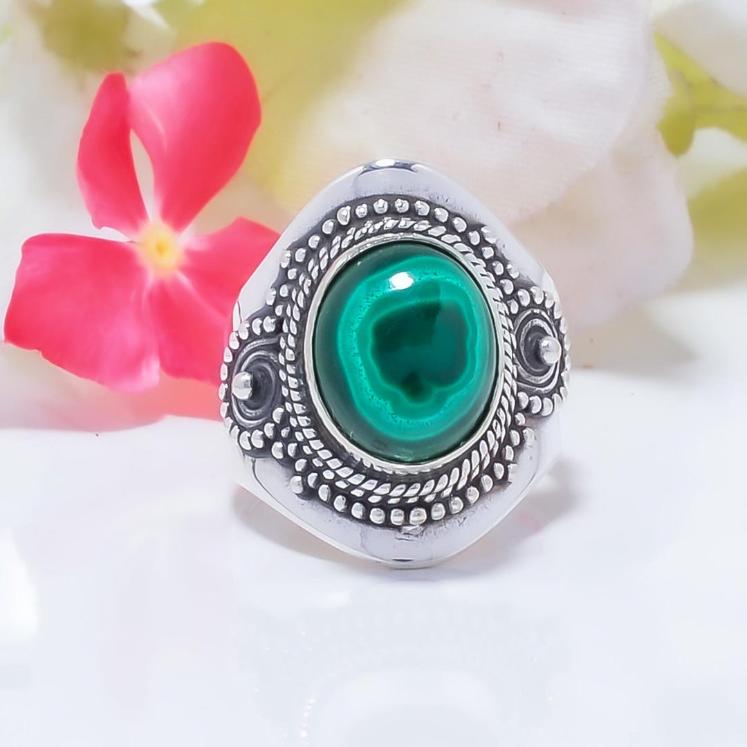 Natural Green Malachite 925 Sterling Silver Ring, Gemstone