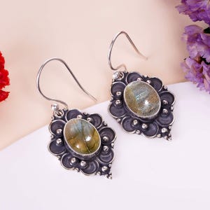 Natural Labradorite Earring, 925 Sterling Silver Earring, Gemstone Earring, Handmade Earring,  Oxidize Earring, Birthday Gift For All Friend
