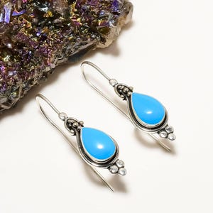 Sleeping Beauty Turquoise Earring, 925 Sterling Silver Earring, Gemstone Earring, Drop Dangle Earring, Handmade Earring, Birthday Gift.