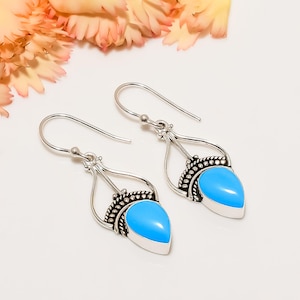 Sleeping Beauty Turquoise Earring, 925 Sterling Silver Earring, Gemstone Earring,  Elegant Earring, Handmade Earring, Anniversary Gift.