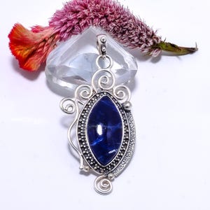 Natural Sodalite Pendant, 925 Sterling Silver Pendant, Gemstone Pendant, Unique Pendant, Handmade Pendant, Oxidize Pendant, Wedding Gift.
