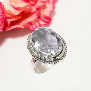 925 Sterling Silver Ring, White Topaz Ring, Gemstone Ring, Adjustable Ring, Handmade Ring, Elegant Ring, Wedding Gift For All Friends.