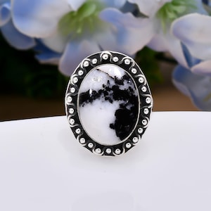 White Buffalo Turquoise Ring, 925 Sterling Silver Ring, Natural Gemstone Ring, Adjustable Ring, Handmade Ring, Birthday Jewelry Gift For Her