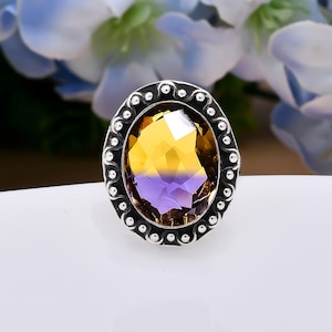 Handmade Ametrine Ring: Oval Gemstone, 925 Sterling Silver, Adjustable