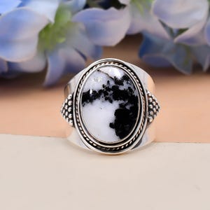 Natural White Buffalo Turquoise Gemstone 925 Sterling Silver Ring. Designer Oval  Ring. Adjustable Ring. Valentine&#39;s Day Gift For All Friend