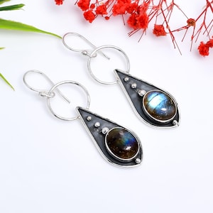 Natural Labradorite 925 Sterling Silver Earring, Gemstone Earring, Handmade Earring, Birthday Earring, Wedding Jewelry Gift For All Friends.