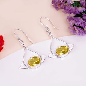 Lemon Quartz Earring, 925 Sterling Silver Earring, Gemstone Earring, Drop Dangle Earring, Handmade Earring, Birthday Gift For All Friends.
