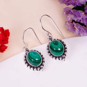 Natural Malachite Earring, 925 Sterling Silver Earring, Gemstone Earring, Oxidize Earring, Wedding Jewelry Gift For Her, Silver Earring.
