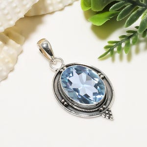 Aquamarine 925 Sterling Silver Pendant, Gemstone Pendant, Elegant Pendant, Handmade Pendant, Birthday Jewelry Gift For All Friends.