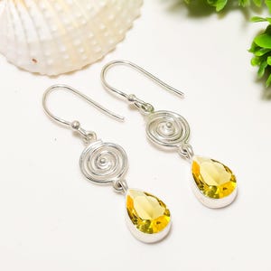 925 Sterling Silver Earring, Lemon Quartz Earring, Gemstone Earring, Handmade Earring, Elegant Earring, Engengment Gift For All Friends.
