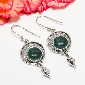925 Sterling Silver Earring, Green Malachite Earring, Gemstone Earring, Drop Dangle Earring, Handmade Earring, Wedding Jewelry Gift For Her.