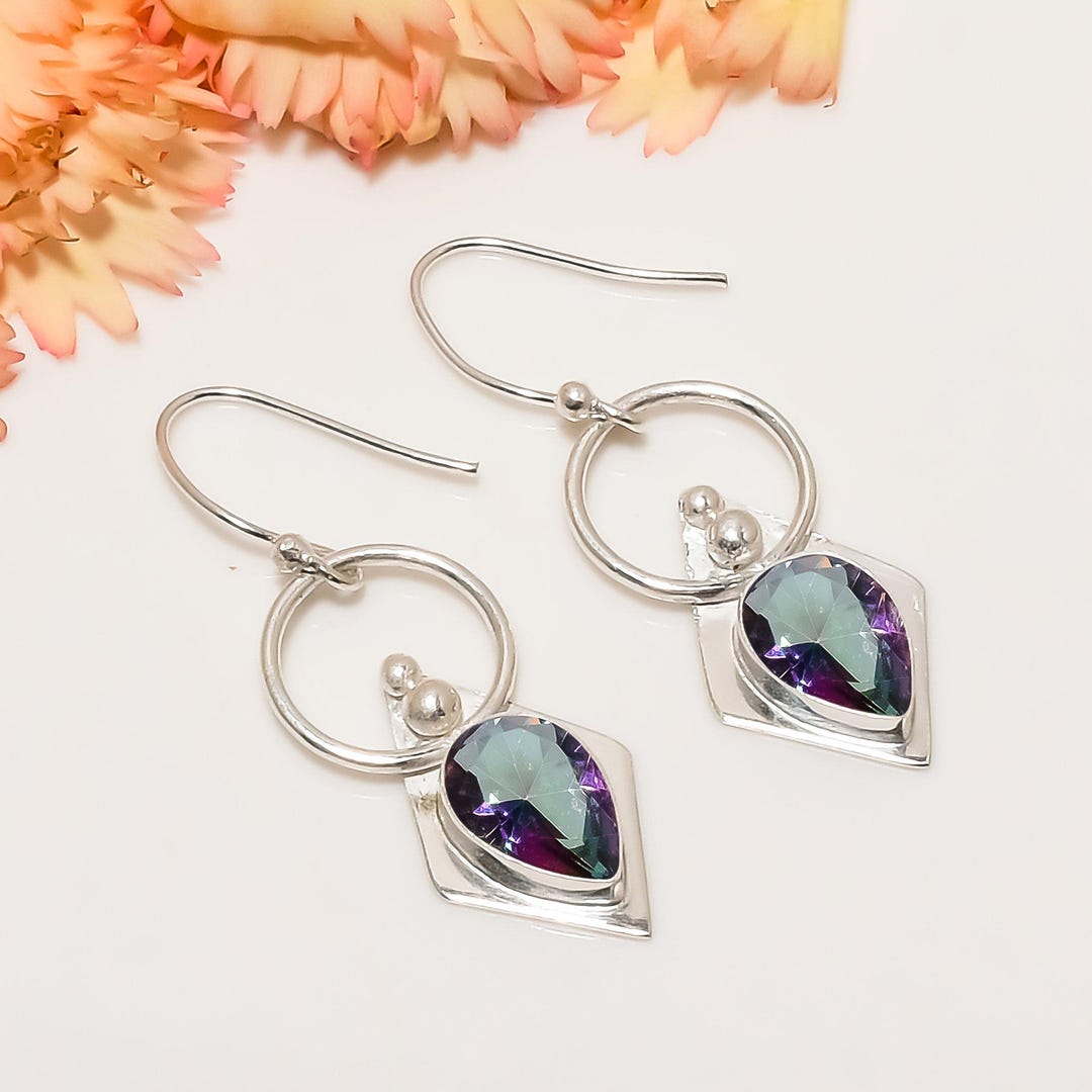 Orecchini pendenti in argento sterling 925 con topazio mistico