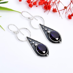 Blue Sapphire 925 Sterling Silver Earring, Gemstone Earring, Handmade Earring, Birthday Earring, Wedding Birthday Jewelry Gift For Friends.