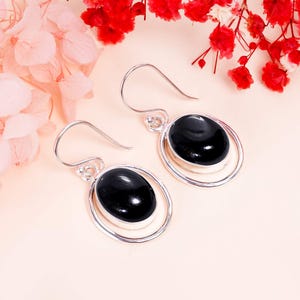 925 Sterling Silver Earring, Black Onyx Earring, Natural Gemstone Earring, Drop Dangle Earring, Handmade Earring, Elegant Jewelry Gift.