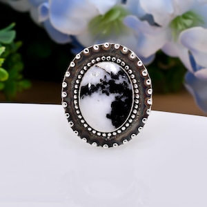 White Buffalo Turquoise Ring, Natural Gemstone Ring, 925 Sterling Silver Ring, Adjustable Ring, Oxidize Ring, Birthday Jewelry Gift For Her.