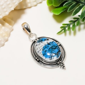 K2 Blue Azurite Pendant, 925 Sterling Silver Pendant, Natural Gemstone Pendant, Handmade Pendant, Elegant Pendant, Wedding Jewelry Gift.