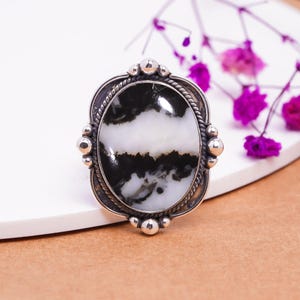 White Buffalo Turquoise Gemstone 925 Sterling Silver Ring Adjustable Ring Gemstone Ring, Oval Ring, Beautiful Jewelry, Valentine&#39;s Day Gift.