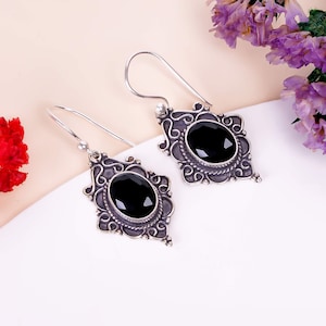 Black Onyx Earring, 925 Sterling Silver Earring, Gemstone Earring, Oxidize Earring, Handmade Earring, Elegant Earring, Wedding Gift For Mom.