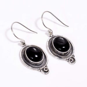Black Onyx Earring, 925 Sterling Silver Earring, Natural Gemstone Earring, Drop Dangle Earring, Handmade Earring, Wedding Gift For Mother.