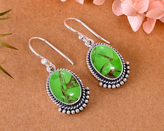 Pendientes de plata de ley con turquesa verde: joyería artesanal