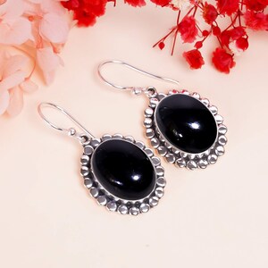 Black Onyx Earring, 925 Sterling Silver Earring, Natural Gemstone Earring, Drop Dangle Earring, Handmade Earring, Birthday Jewelry Gift.