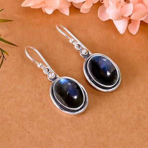 Natural Labradorite 925 Sterling Silver Earring, Gemstone Earring, Drop Dangle Earring, Handmade Earring, Birthday Jewelry Gift For Mother.