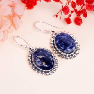 Natural Sodalite 925 Sterling Silver Earring, Gemstone Earring, Drop Dangle Earring, Handmade Earring, Birthday Jewelry Gift For All Friends