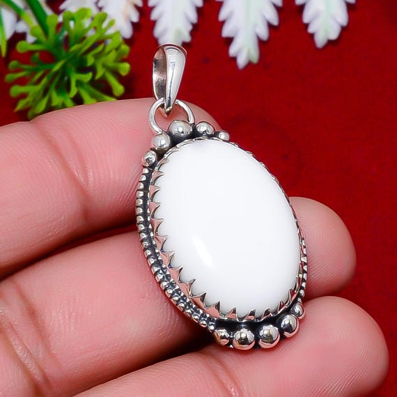 White Coral Sterling Silver Pendant: Oxidized Gemstone Jewelry