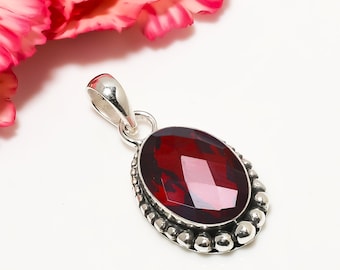 Red Garnet Sterling Silver Pendant: Handmade Oval Gemstone Jewelry