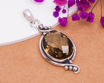 Smoky Quartz 925 Sterling Silver Pendant, Gemstone Pendant, Handmade Pendant, Elegant Pendant, Birthday Pendant, Jewelry Gift  For Mother.