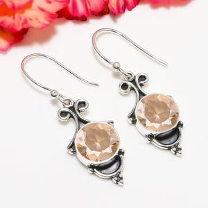 Morganite Earring, 925 Sterling Silver Earring, Gemstone Earring, Handmade Earring, Drop Dangle Earring, Birthday Gift For All Friends.