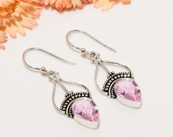 Pink Kunzite Sterling Silver Drop Earrings: Handmade Gemstone Jewelry