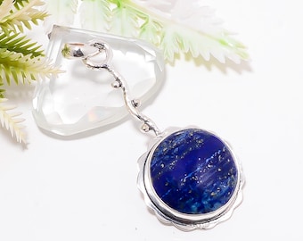 Handmade Sterling Silver Lapis Lazuli Pendant: Round Blue Gemstone