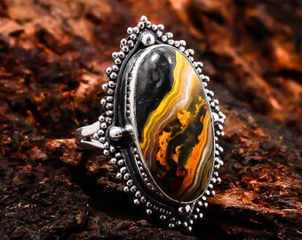 925 Sterling Silver Ring, Honey Jasper Ring, Adjustable Ring, Natural Gemstone Ring, Handmade Ring, Oxidize Ring, Wedding Gift For Mother.