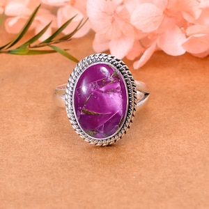Kupfer Lila Türkis Ring, 925 Sterling Silber Ring, verstellbarer Ring, Edelstein Ring, handgemachter Ring, eleganter Ring, Geburtstagsgeschenk für ihn.