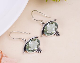 Handmade Green Amethyst Sterling Silver Dangle Earrings