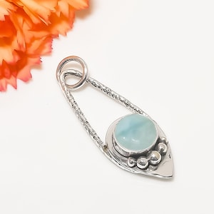 Larimar Pendant, 925 Sterling Silver Pendant, Natural Gemstone Pendant, Handmade Pendant, Elegant Pendant, Anniversary Gift  For Mother.