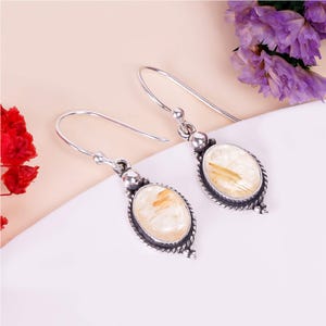 925 Sterling Silver Earring, Rutilated Quartz Earring, Gemstone Earring, Drop Dangle Earring Handmade Earring, Wedding Jewelry Gift For Her