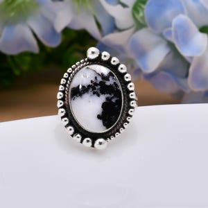 Natural White Buffalo Turquoise Oval 925 Sterling Silver Ring Adjustable Ring Gemstone Ring  Valuable Beautiful Gifted Jewelry. Gift For Her